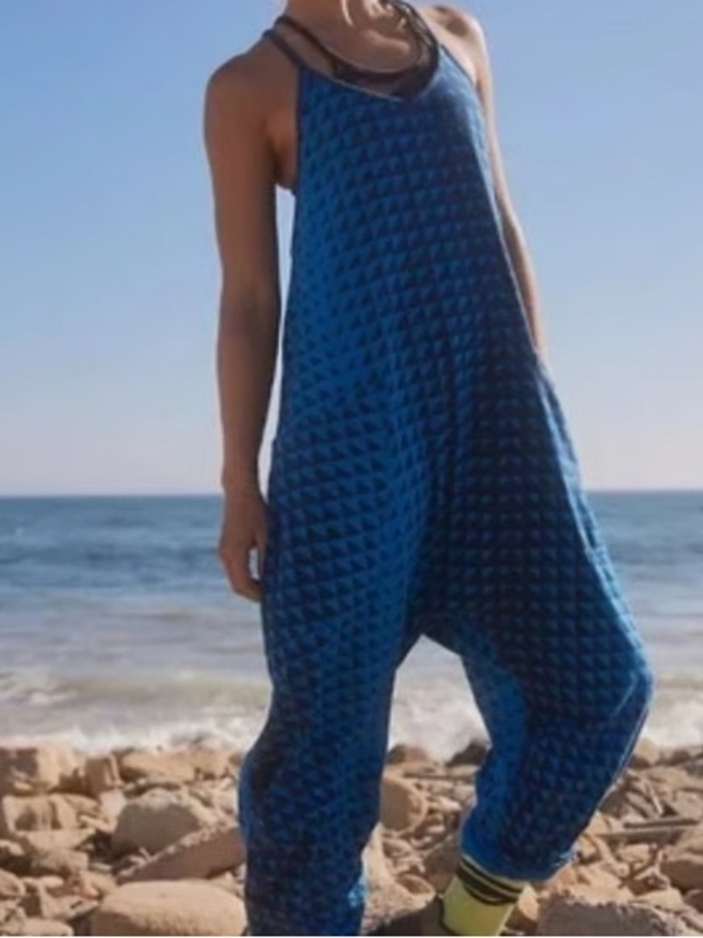 Free People Movement Hot Shot Printed Onesie in Transition Blue, size L, NWOT